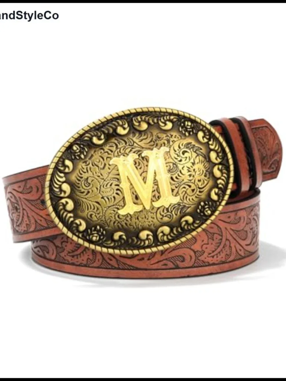 Western Cowgirl Belt with Initial Buckle Faux Leather
